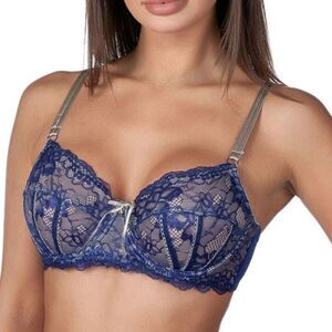 Alegro Floral Waltz Lace Balconette Bra - Blue & Gray 32DD/3E